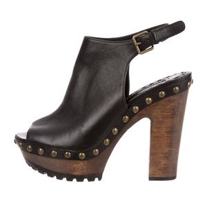 Alice & Olivia Leather Studded Wooden Block Heels